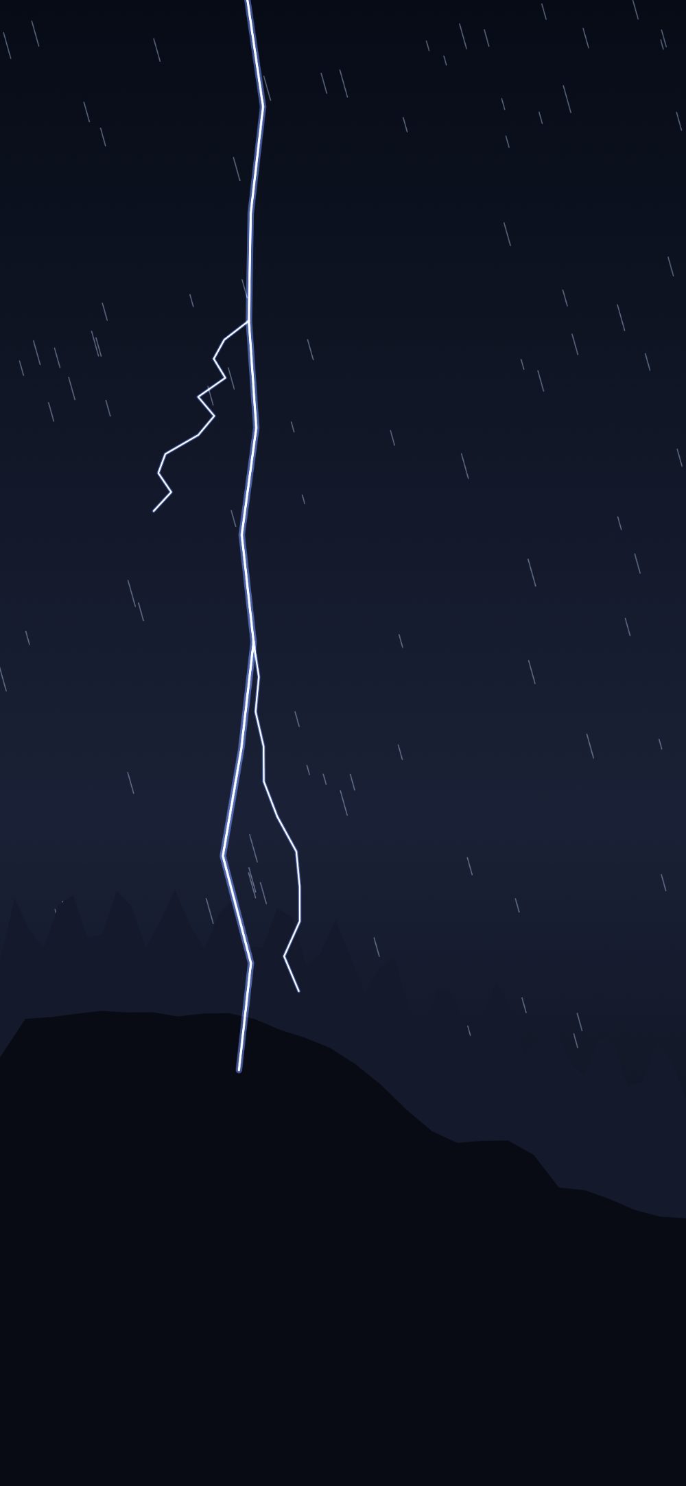 The Tempest scene — a lightning bolt over rain and mountains