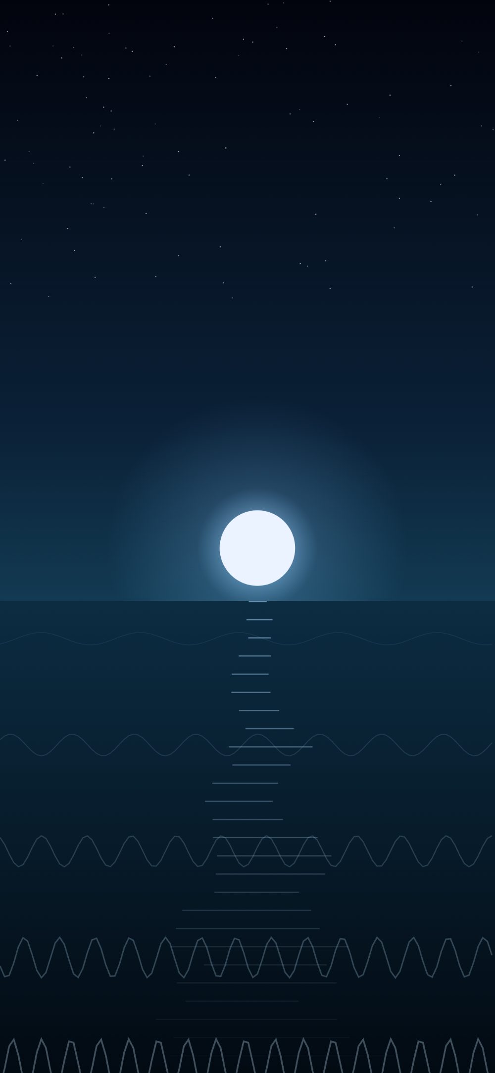 The Tide scene — a moon over a shimmering sea