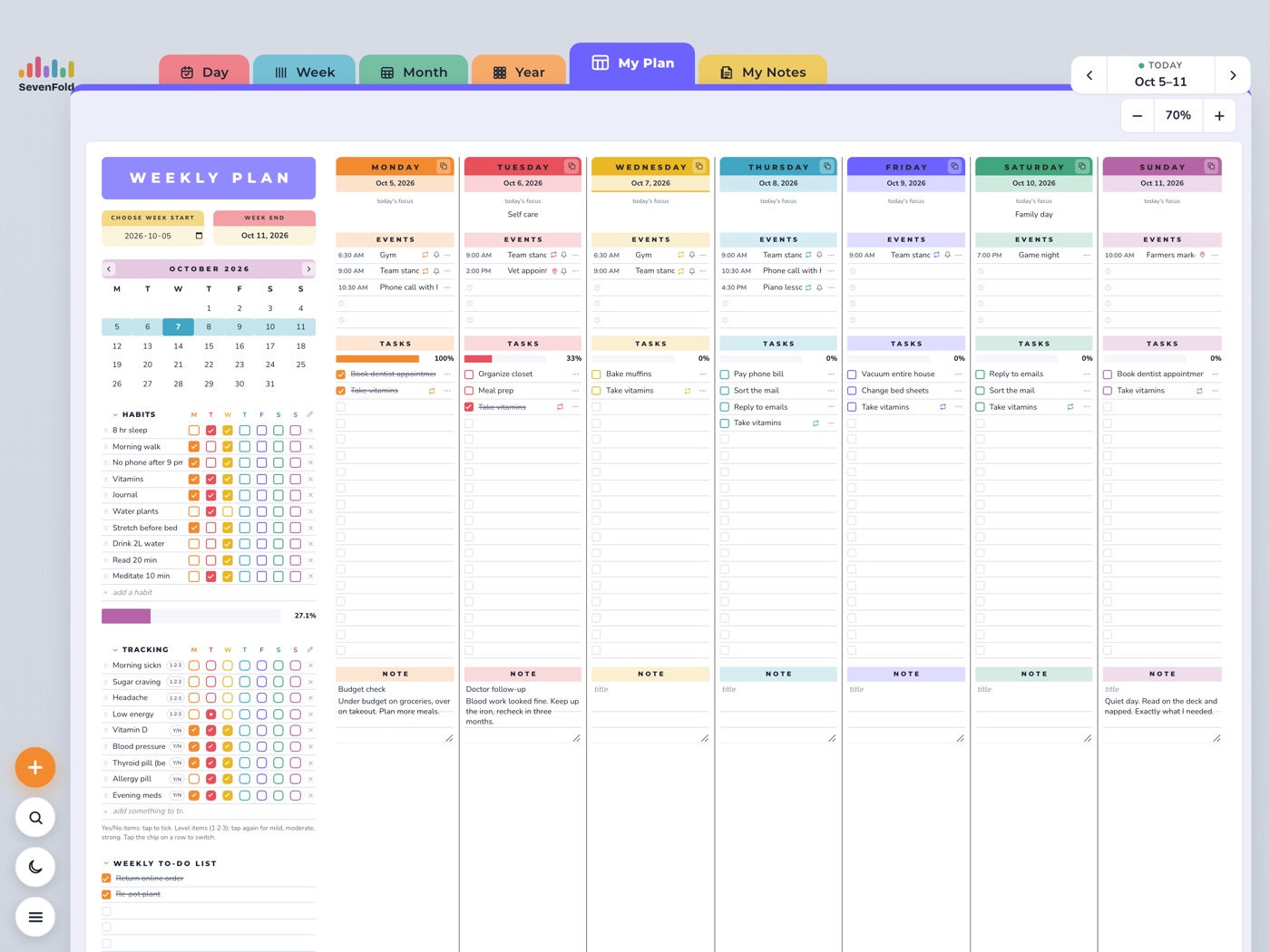 The weekly plan sheet on iPad in landscape
